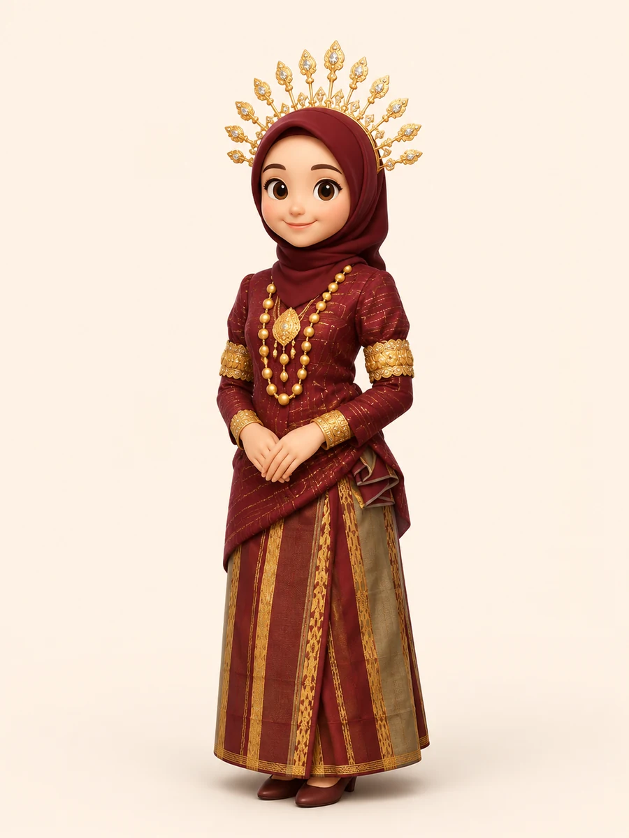 Karakter 3D mempelai wanita berhijab